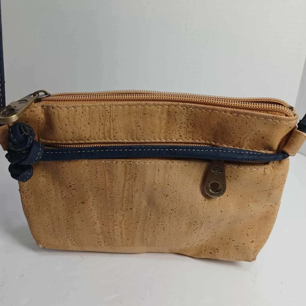 Montado Cork Crossbody Bag Floral‎ Purse Small Double Zipper READ